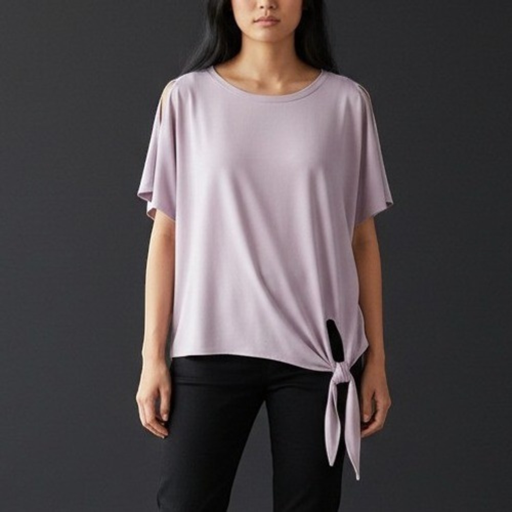 Frank Lyman Women 16 Tie Front Top Lilac Purple Blouse Top Slit‎ Short Sleeve